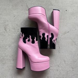 Pink Flame Platform Boots